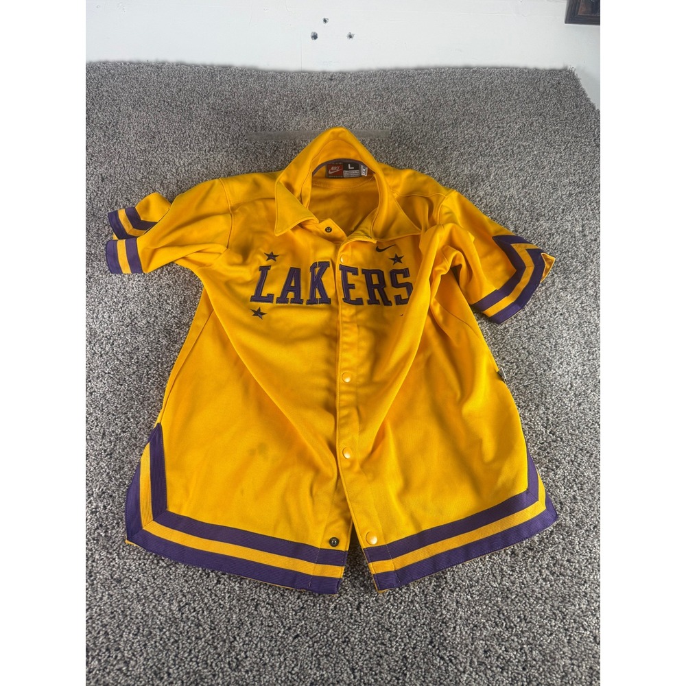 Vintage Nike Team Los Angeles Lakers Shooting Shirt Jersey Men Yellow Button - L